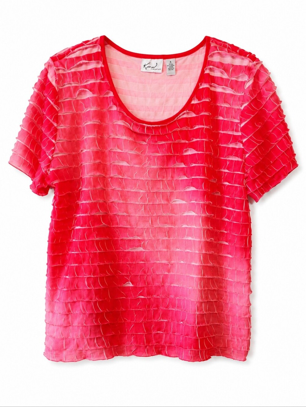 Kim Rogers Textured Layered Ruffle Stripe Short Sleeve Dress Blouse Size XL
